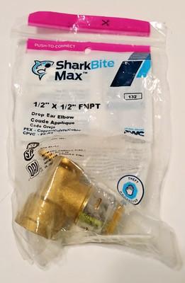 SharkBite Max 1/2'' x 1/2'' FNPT Drop Ear Elbow UR334A New
