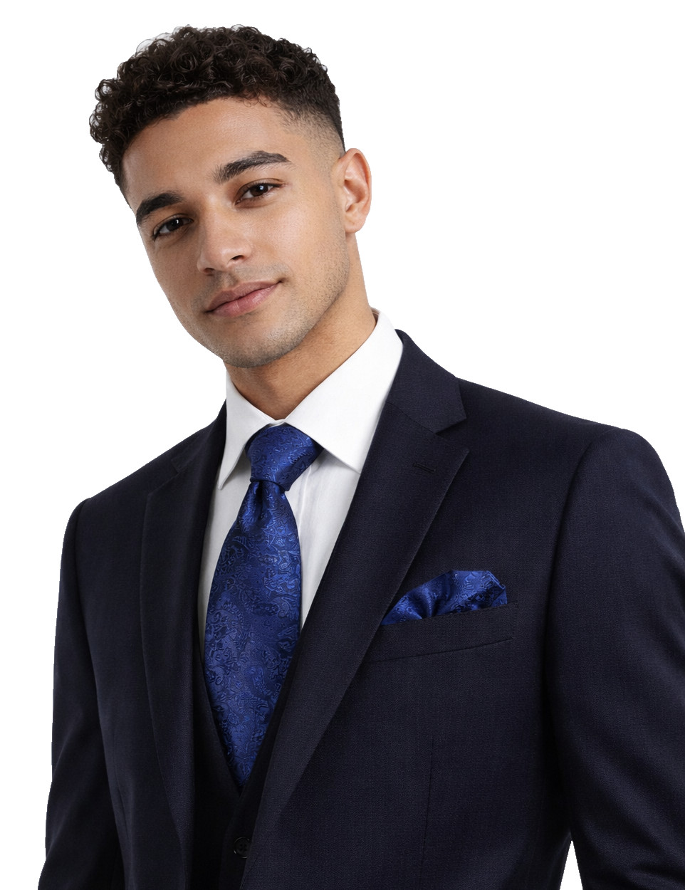 Paisley Men's Tie & Hanky Set Navy Blue Pocket Square Wedding Formal Woven Silk