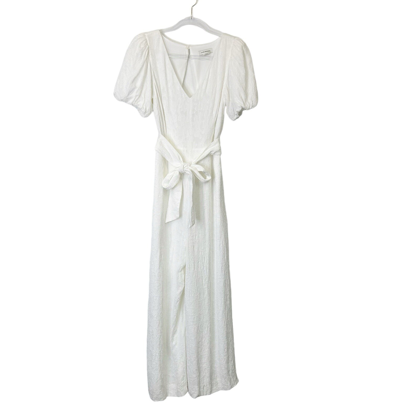 Club Monaco White Lace Jumpsuit Womens Size Tie Waist Puff Sleeves