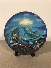 Regency Fine Arts Collectors Plate Embossed DOLPHINS Plate With Stand