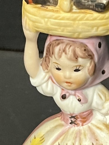 Lefton November Girl Birthday Figurine Turkey Basket Pink Dress 4.5" Umbrella - Picture 3 of 10