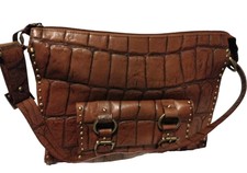 Michael Rome Tan Brown Croc Embossed Leather Studded Shoulder Bag  Purse Italy 