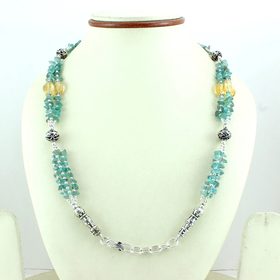 Collar Apatita Natural Citrino Piedras Preciosas Hecho a Mano Cuentas Joyería Chips Collar Foto 4 de 4