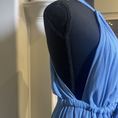 Free People Spring Love Drape Midi Blue Halter Dress XS A-line skirt | eBay
