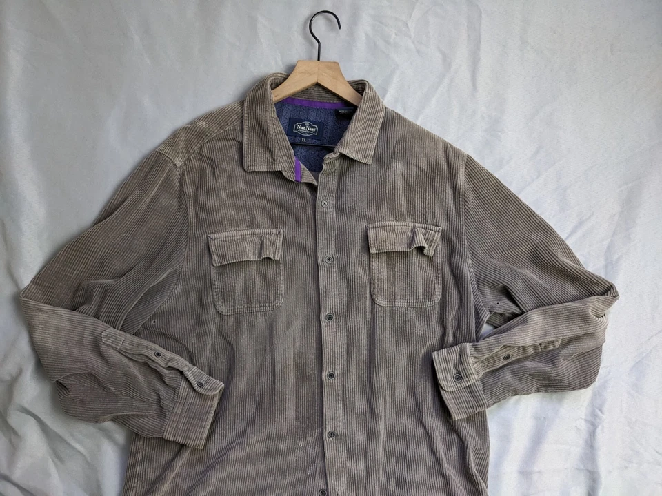 Camisa Nat Nast Taupe Pana Mezcla Seda Abotonada Manga Larga Para Hombre Talla XL Foto 2 de 4