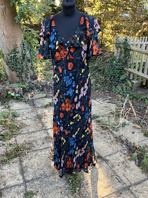 Beautiful Bias Cut Floral Summer Maxi Tea Dress By Finery, Sz 16