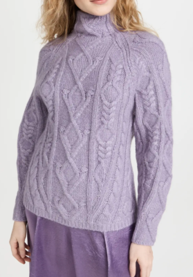 $475 NWT VINCE SzM ARAN RAGLAN MOCK NECK PULLOVER SWEATER LILAC | eBay