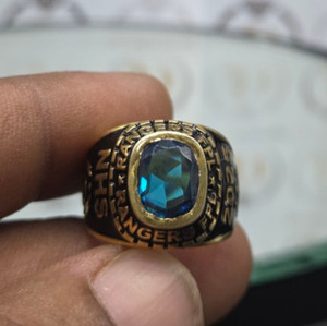 Authentic 925 Silver Gold Plated Class Ring for Men's Custom Year 2025 & Gemstone Center