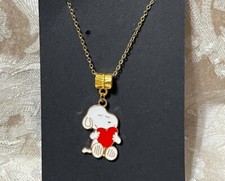 Snoopy Heart Gold Enamel Pendant Charm Fashion Fun Boho Gold Necklace 18  