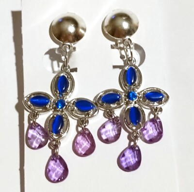 Ohrclips Cateye Tropfen Strass Clips Ohrringe silberf blau flieder lavendel lila