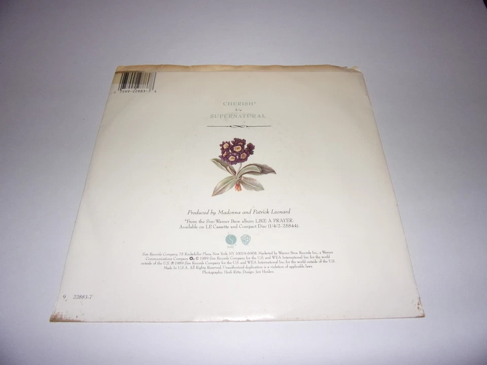 45" Madonna: Cherish / Supernatural / With Picture Sleeve / 1989 Foto 2 de 3