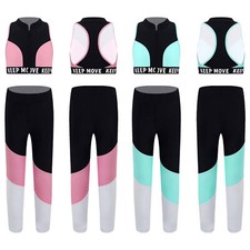 Kids Girls Dance Outfits Gym Stretchy Bra Tops Leggings Trousers Sport Dancewear
