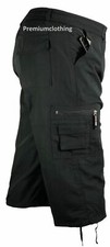 Mens 3/4 Long Length Shorts Elasticated Waist Cargo Combat Three Quarter Pants 