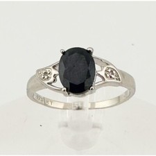 Black Sapphire and Diamond Accent Oval Ring - Sterling Silver - Simple Beauty 