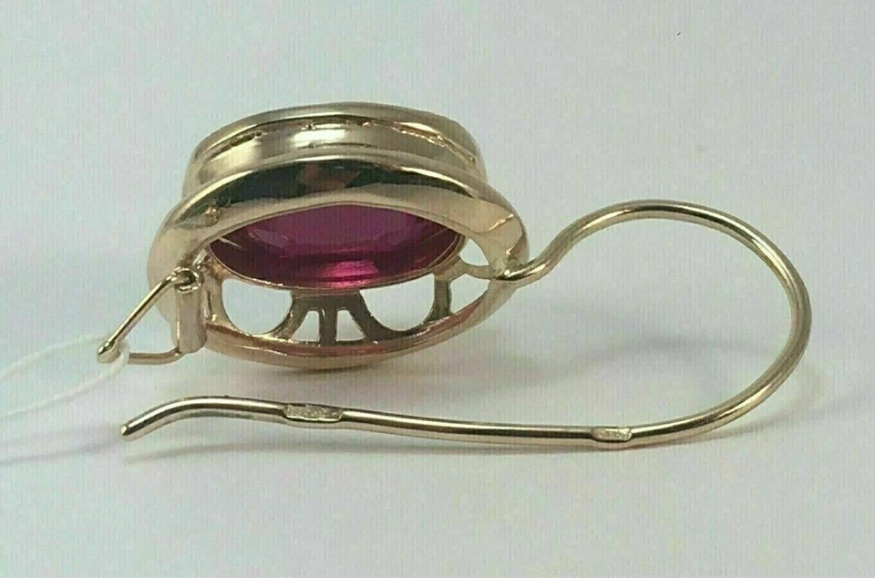 3.00Ct Oval Cut Natural Red Ruby Drop/Dangle Earrings 14K Yellow Gold Plated - Image 3 of 4