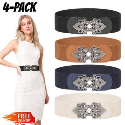 4xLadies Belt Waistband Stretch Elastic Wide Waist Ladies Dresses Vintage Buckle
