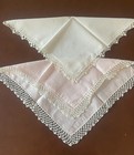 Vintage Handmade  Embroidery Hanky  Lace Boarder Handkerchief Set Of 2