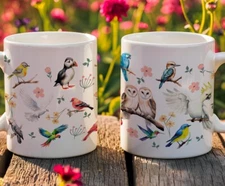 Birds Mug | Printed Both Sides | Ceramic Coffee Cup | I Love Birds Gift