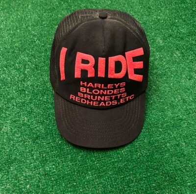Vintage 80s I Ride Harleys Blondes Brunetts Redheads 3D Harley Biker Trucker Hat