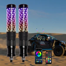 Pair 1FT Spiral Fat Whip Lights Chasing Lighted LED RGB for Polaris RZR UTV ATV
