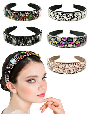 Wide Padded Headband Bejeweled Baroque Rhinestone Hairband Women Hair Accessory