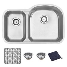 DIRECTUNIT Undermount Kitchen Sink 18 Gauge Stainless Steel Double Bowl 31.5"