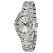 Bulova Accutron 63P106 Diamond Brussels Date Silver Tone Womens Watch 695 NEW
