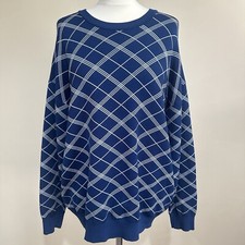 Sandro Jumper Size 3 Blue Diamond Pattern Crew Neck Knit Oversized Sweatshirt