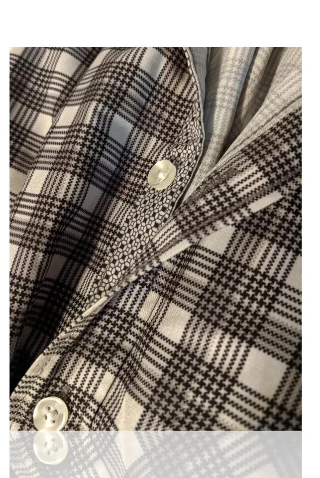 Camisa Tallia Hombre L Botón Frontal L/S Puños Abatibles, Gris/Negro/Blanco Cuadros. A-2 Foto 3 de 4