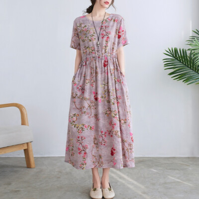 knee length dresses for ladies Over-fit Linen Maxi Dress