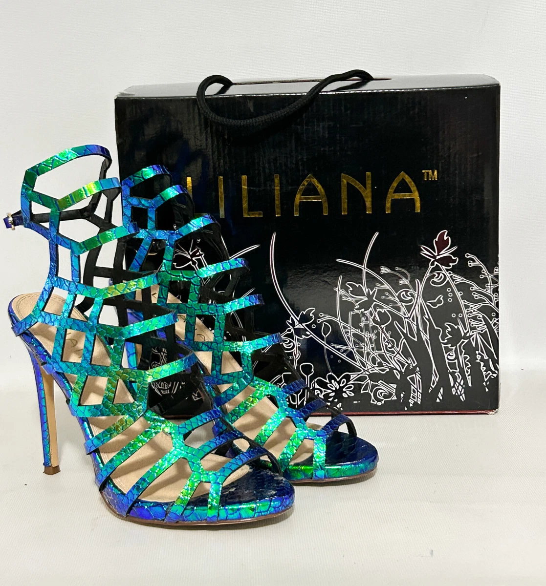 Blue holographic shop heels