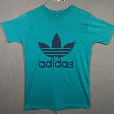 VINTAGE Adidas Shirt Adult Medium Single Stitch Blue Big Treefoil Tee Mens M