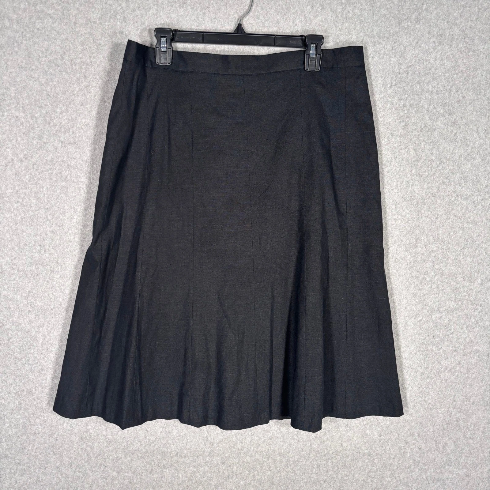 Anne Klein Full Linen Skirt 14 Black Stretch Modest Minimalist Quiet Luxury