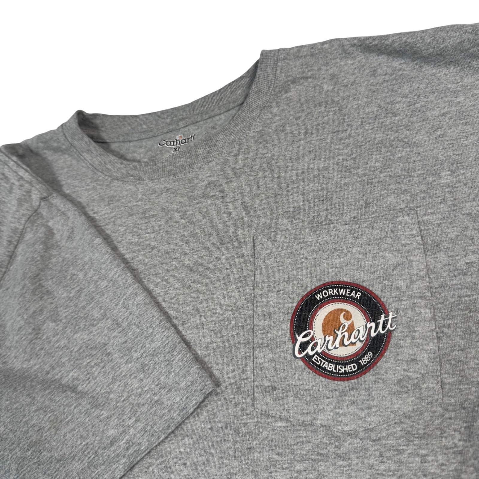 Vintage Carhartt Men XL Workwear Logo T-Shirt Gray Pocket Cotton Thick Utility thumbnail 2