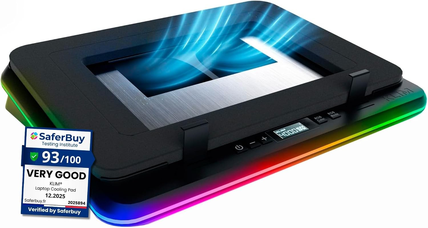 Gaming Laptop Cooling Pad 4 Turbo Fans 16000 RPM RGB Aluminium 17.3in Cooler
