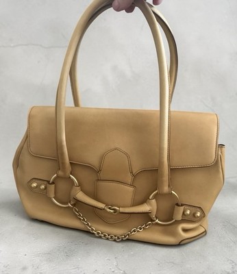 Gucci Tom Ford Era Horsebit Chain Satchel Tan Camel Leather Gold Hw F03/S04