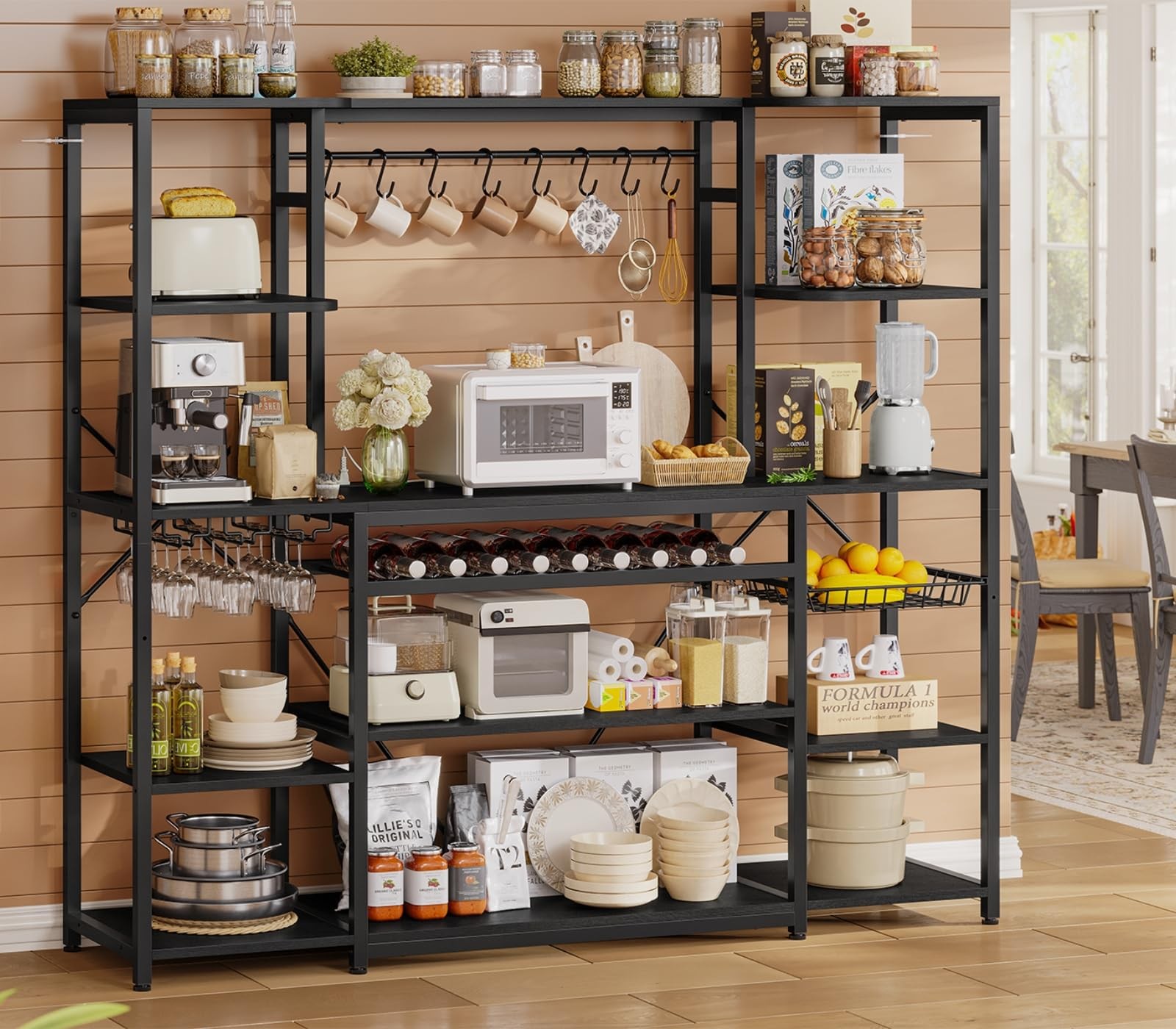 62.4in Large Bakers Rack with Power Outlet, 5-Tier Coffee Bar