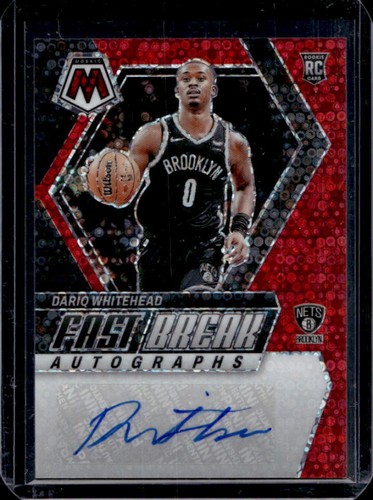 2023-24 Panini Mosaic Dariq Whitehead Fast Break Auto RC Red Rookie #/49 Nets