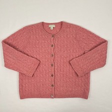 Appleseeds Cardigan Womens XL Pink Cable Knit 100 Wool Crew Grannycore Sweater