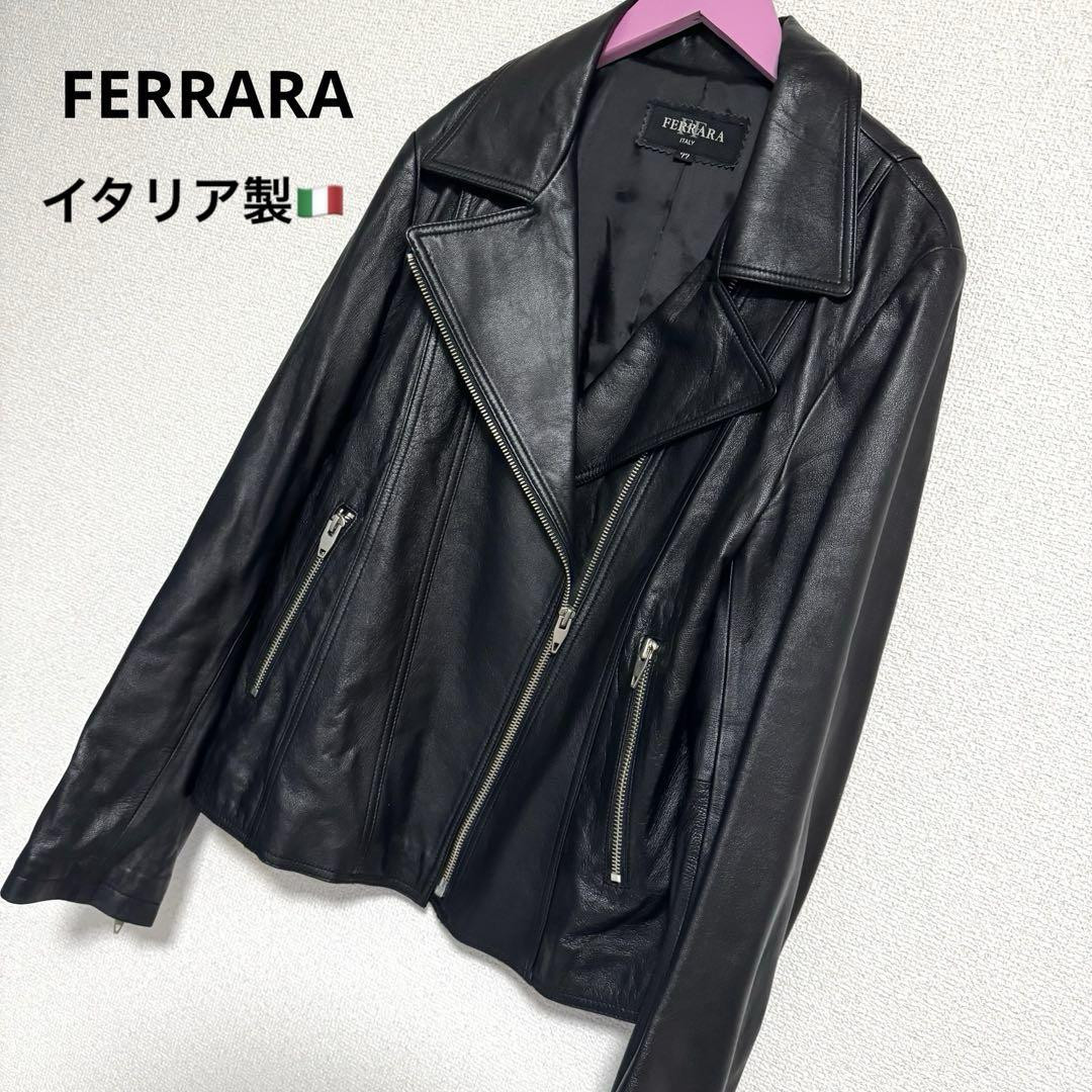 FERRARA イタリア製  ライダースジャケット レザー　ベージュ　M〜L ライダース ジャケット レザー シングル ソフト イタリア ラム