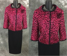 BEAUTIFUL St John collection knit pink black multi jacket skirt suit size 6