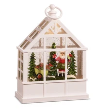 RAZ Imports Garden Santa Lighted Water Greenhouse, 9.25", Christmas Décor
