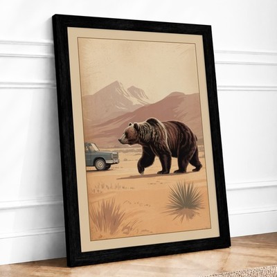 Bear Crossing Desert Vintage gerahmter Wandkunstdruck Wohndeko fertig zum Aufhängen