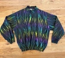 Vintage 90s Surf Style Windbreaker Pullover Jacket Neon Abstract Print USA OS/XL