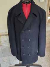 Mens Wool Blend Overcoat, Navy Blue With Quilted Lining