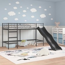 Kids Single Loft Bed Children Mid Sleeper Bunk Bed Slide & Safety Guardrails ST