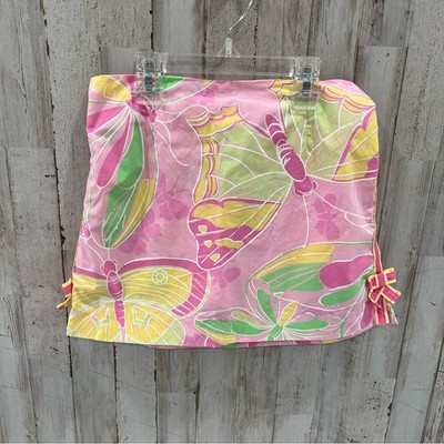 Lilly Pulitzer Girls Pink And Green Dragonfly Skort, Ribbon And Bow Trim