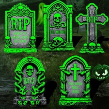 25.2in Glow in the Dark Halloween Tombstones - 5PCS Large DIY Graveyard Decor, Y