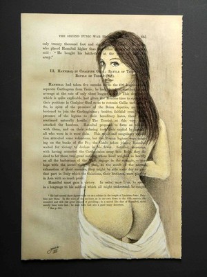 One of Kind, Original, Figure Drawing on 140 yr old paper, Artist Signed.