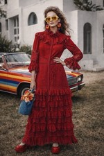 Alice + Olivia Lace Ruffle Carmina Midi Dress 4 Raspberry Layered Whimsigoth